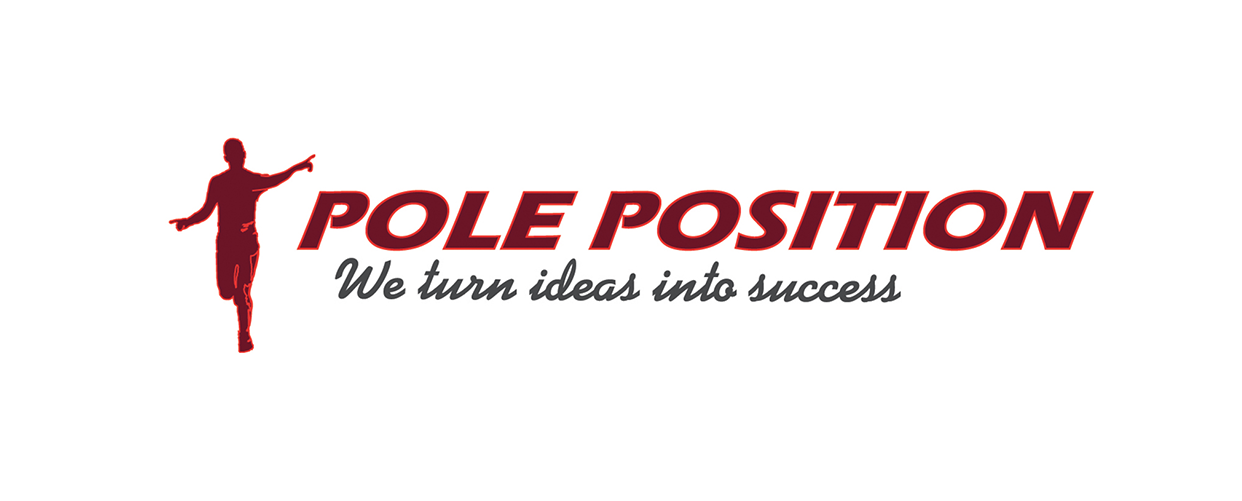 Logo mit einer roten Silhouette eines laufenden Menschen und dem Schriftzug „POLE POSITION – We turn ideas into success“.