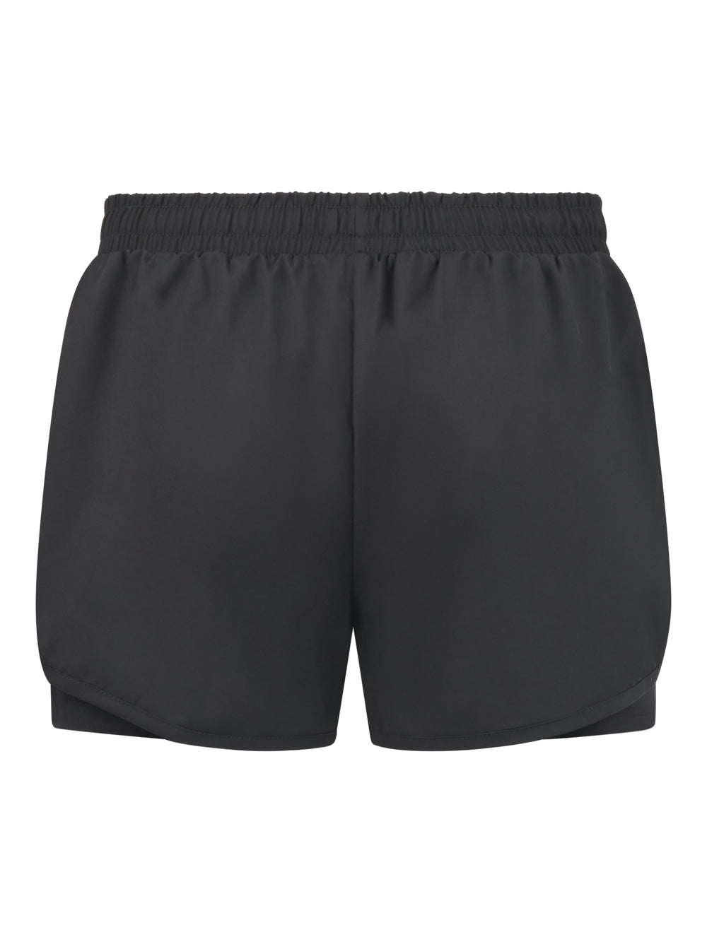 Rückansicht der schwarzen Funktions-Shorts mit elastischem Bund und glatter, unbedruckter Rückseite.